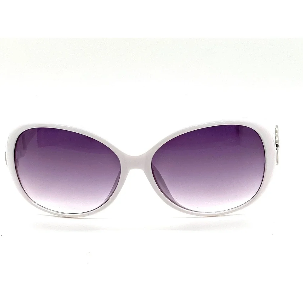 Sunglasses White Frame Women Eyeglasses Double Ring Accents Elegant Lentes Gafas